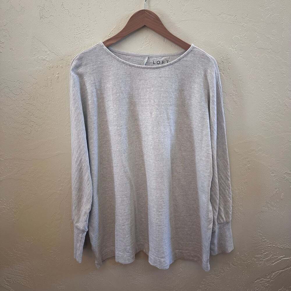 LOFT Women's Heather Gray Long Sleeve Crewneck Pullover Top Size XL